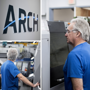 Arch employee inspecting on a Tsugami machine