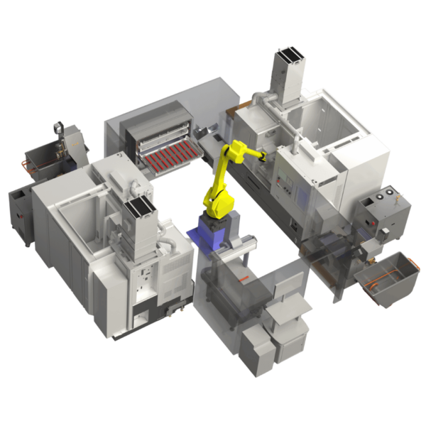 Dual Lathe Tending CMM Inspection Cell -Custom Automation installation engineered by Morris Automation