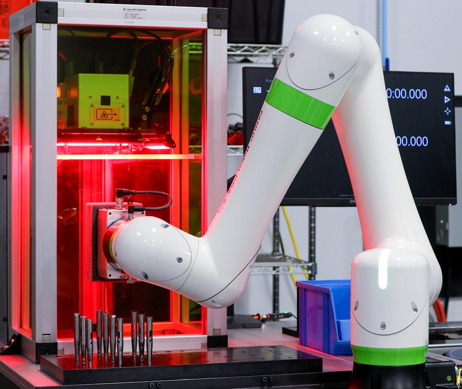 Tsugami America Swiss Marking Cart, pre-engineered small part manufacturing automation solution -laser marking part