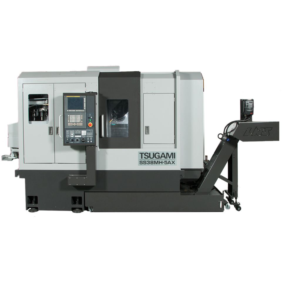 Tsugami SS38MH-5AX, a full 5-axis CNC lathe with a sliding headstock with B-axis